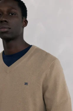 Pedro del Hierro Jersey cuello pico lana merino y cashmere Beige Online