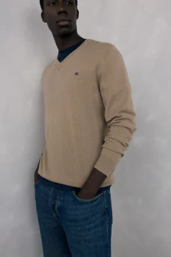 Pedro del Hierro Jersey cuello pico lana merino y cashmere Beige Online