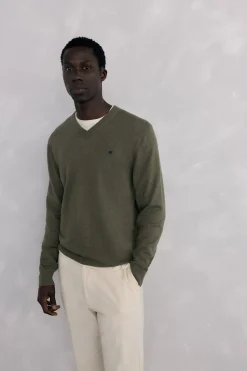 Pedro del Hierro Jersey cuello pico lana merino y cashmere Verde Best