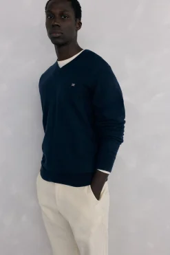 Pedro del Hierro Jersey cuello pico lana merino y cashmere Azul Discount