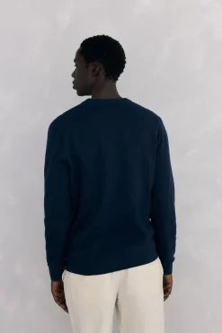 Pedro del Hierro Jersey cuello pico lana merino y cashmere Azul Discount