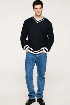 Selected Jersey cuello pico lana y alpaca Azul marino Clearance