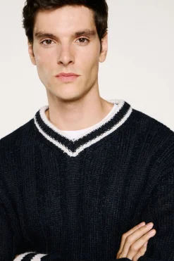 Selected Jersey cuello pico lana y alpaca Azul marino Clearance