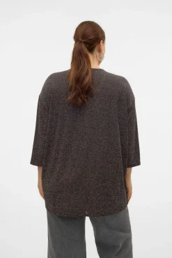 Vero Moda Curve Jersey cuello pico lúrex talla grande Marr&oacute;n oscuro Sale
