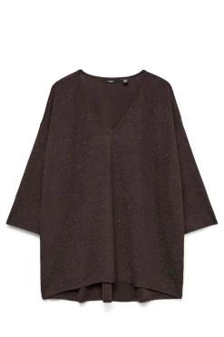 Vero Moda Curve Jersey cuello pico lúrex talla grande Marr&oacute;n oscuro Sale