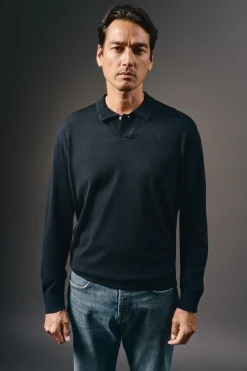 OOTO Jersey cuello polo algodón Azul marino Discount