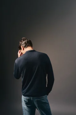 OOTO Jersey cuello polo algodón Azul marino Discount