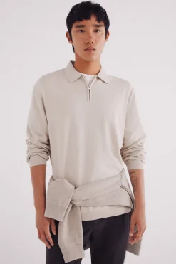 Springfield Jersey cuello polo cremallera nude Sale