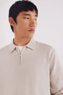 Springfield Jersey cuello polo cremallera nude Sale