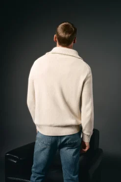 OOTO Jersey cuello polo cremallera algodón Beige Outlet