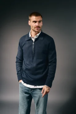 OOTO Jersey cuello polo cremallera y bolsillo Azul marino Outlet