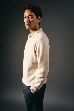 OOTO Jersey cuello polo lana Beige Discount