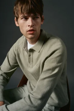 OOTO Jersey cuello polo lana Kaki