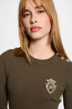 Morgan Jersey cuello redondo Kaki Clearance