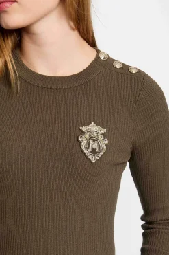 Morgan Jersey cuello redondo Kaki Clearance