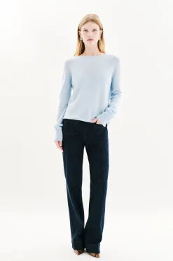 Caroll Jersey cuello redondo 100% cachemir Azul New