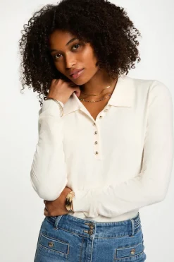 Morgan Jersey cuello tipo polo Marfil Sale