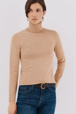 Cortefiel Jersey cuello vuelto Beige Clearance