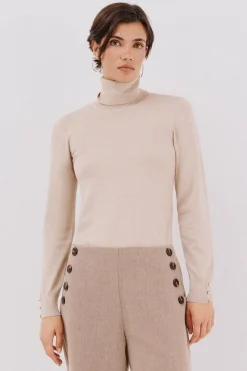 Cortefiel Jersey cuello vuelto Beige Clearance