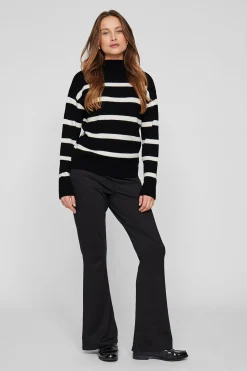 Vila Jersey de canalé con rayas Negro Outlet