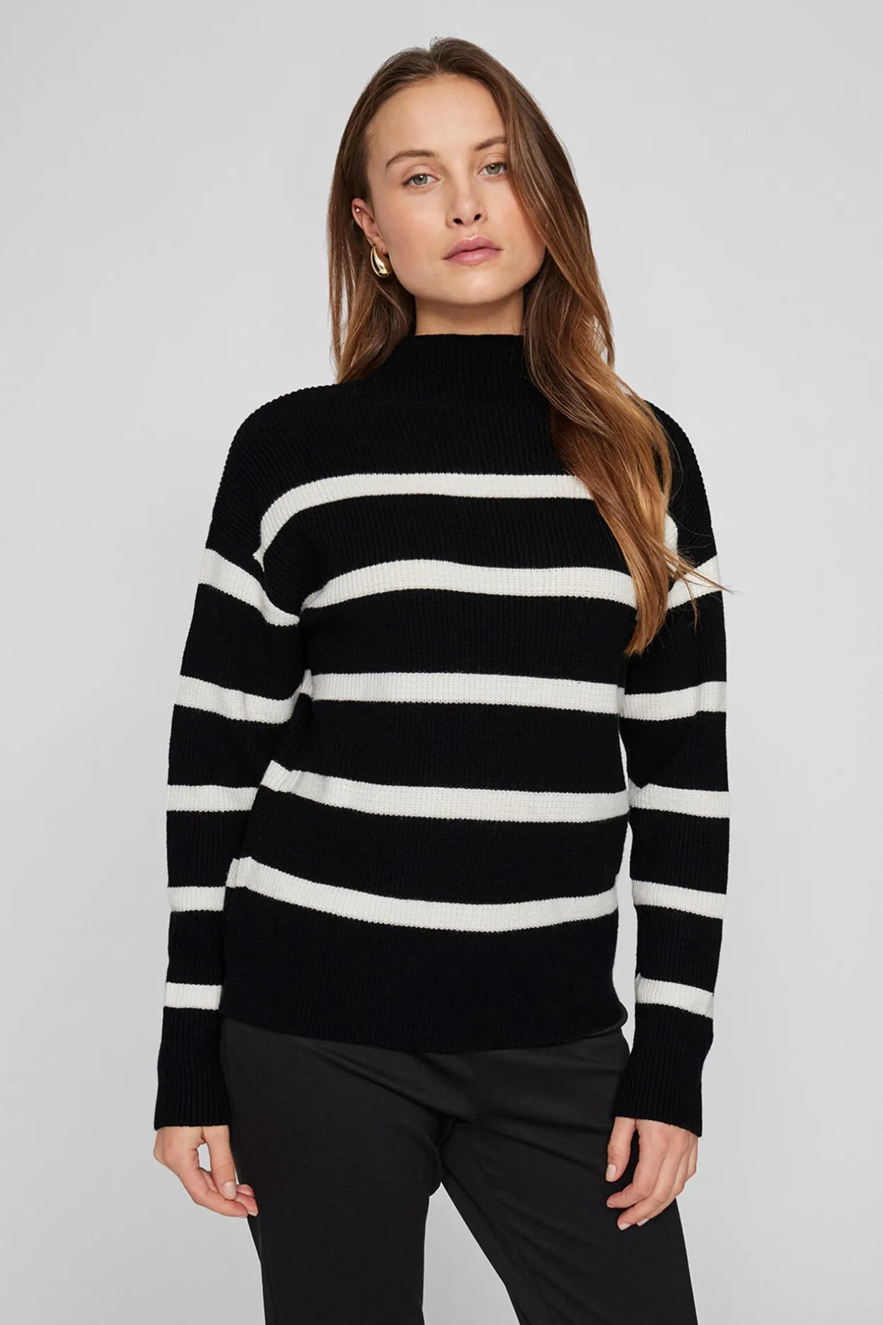 Vila Jersey de canalé con rayas Negro Outlet