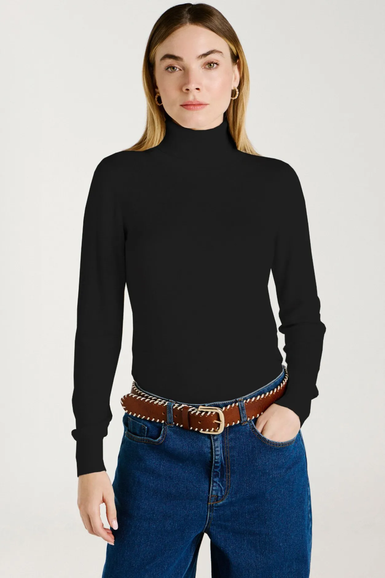 Vila Jersey de cuello alto con viscosa Negro Outlet
