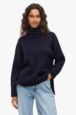 Vila Jersey de cuello vuelto con viscosa Azul marino Discount