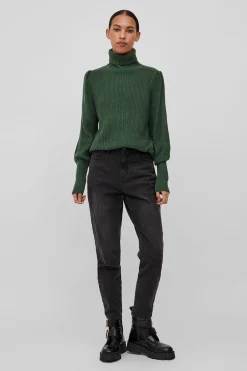 Vila Jersey de cuello vuelto con canalé Verde Clearance