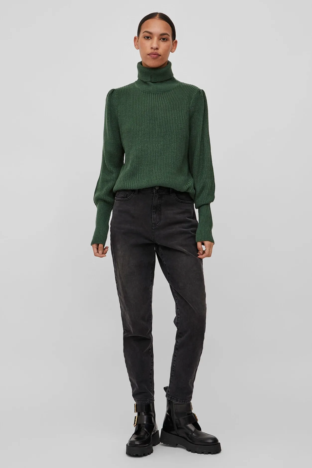 Vila Jersey de cuello vuelto con canalé Verde Clearance