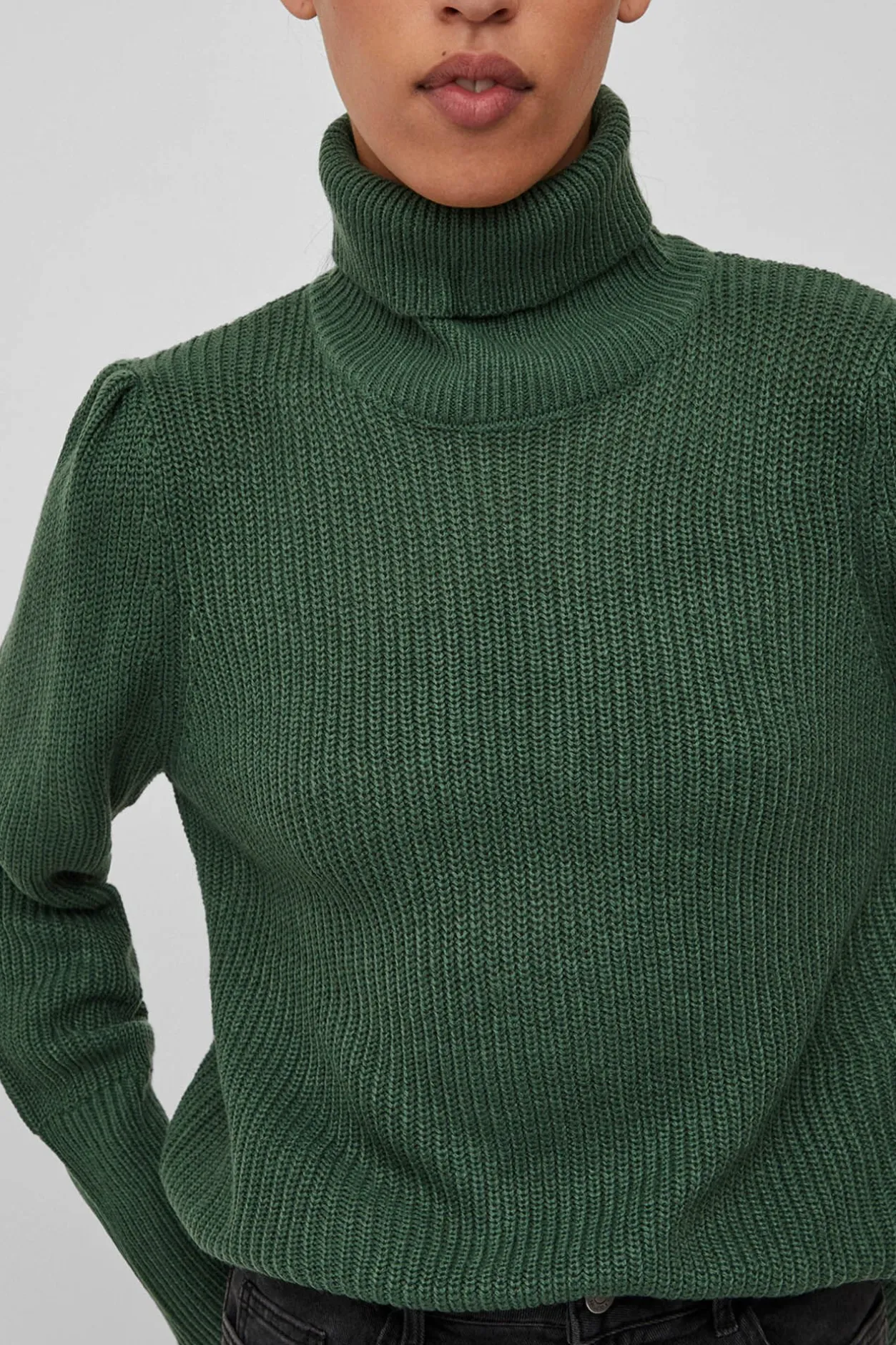 Vila Jersey de cuello vuelto con canalé Verde Clearance