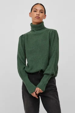 Vila Jersey de cuello vuelto con canalé Verde Clearance