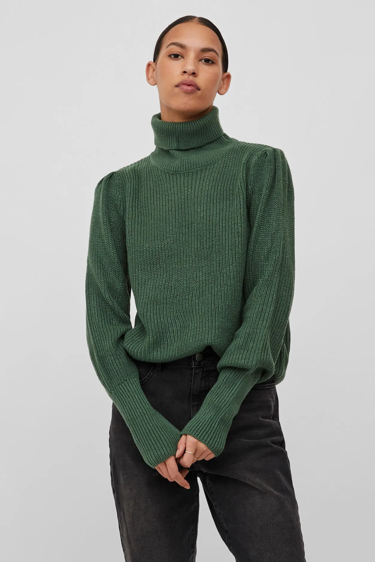 Vila Jersey de cuello vuelto con canalé Verde Clearance