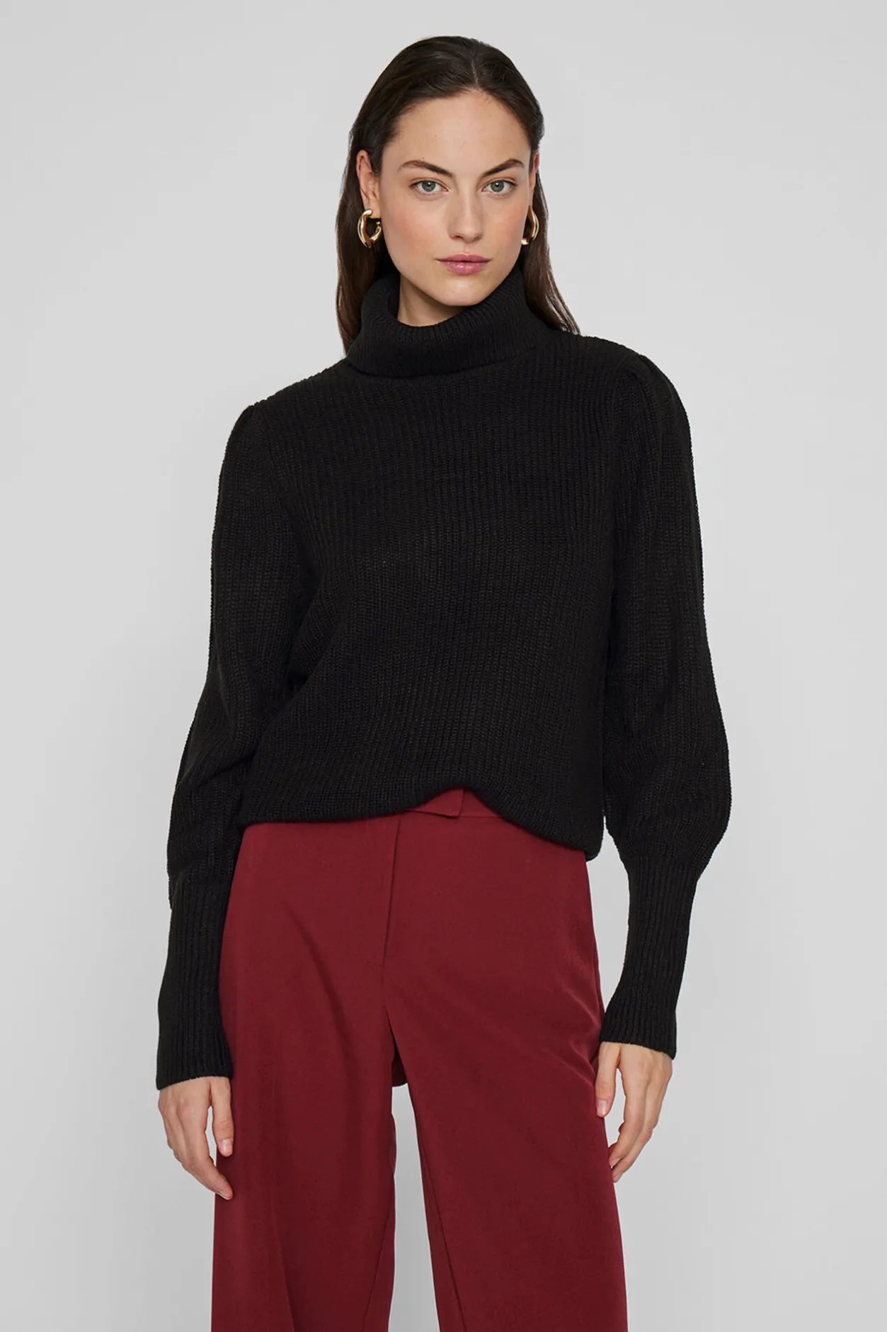 Vila Jersey de cuello vuelto con canalé Negro Best