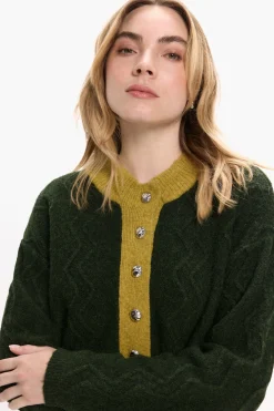 Vila Jersey de lana con botones en el cuello Verde oscuro Sale