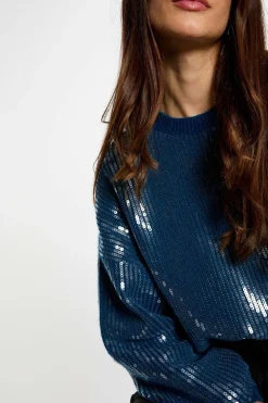 Morgan Jersey de lentejuelas cuello redondo Azul Online