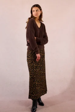 Molly Bracken Jersey de manga larga con encaje en el escote Marr&oacute;n oscuro