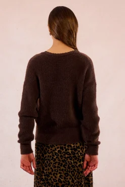 Molly Bracken Jersey de manga larga con encaje en el escote Marr&oacute;n oscuro