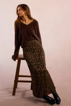 Molly Bracken Jersey de manga larga con encaje en el escote Marr&oacute;n oscuro