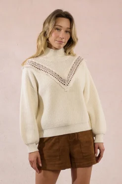 Molly Bracken Jersey de manga larga detalle bordado Marfil Best