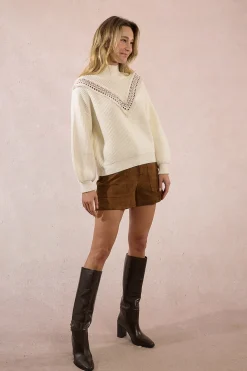 Molly Bracken Jersey de manga larga detalle bordado Marfil Best