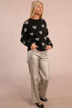 Molly Bracken Jersey de manga larga detalle corazones Negro Hot