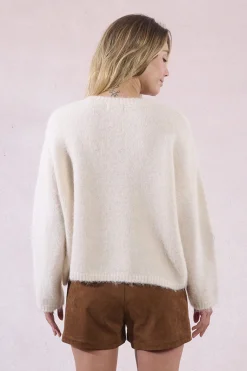 Molly Bracken Jersey de manga larga detalle flores Marfil Sale