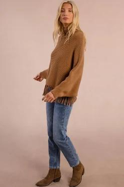 Molly Bracken Jersey de manga larga detalle flecos Beige Clearance