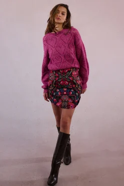 Molly Bracken Jersey de manga larga en punto calado con corazones Lila New