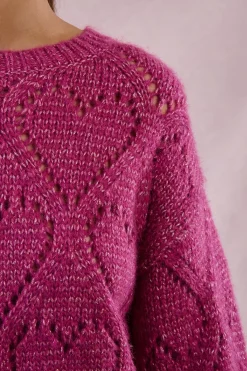 Molly Bracken Jersey de manga larga en punto calado con corazones Lila New