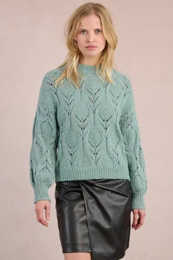Molly Bracken Jersey de manga larga en punto calado Turquesa Sale