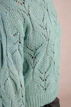 Molly Bracken Jersey de manga larga en punto calado Turquesa Sale