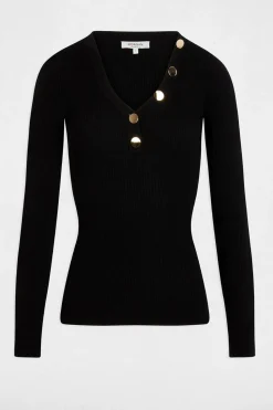 Morgan Jersey de manga larga punto fino botones Negro New