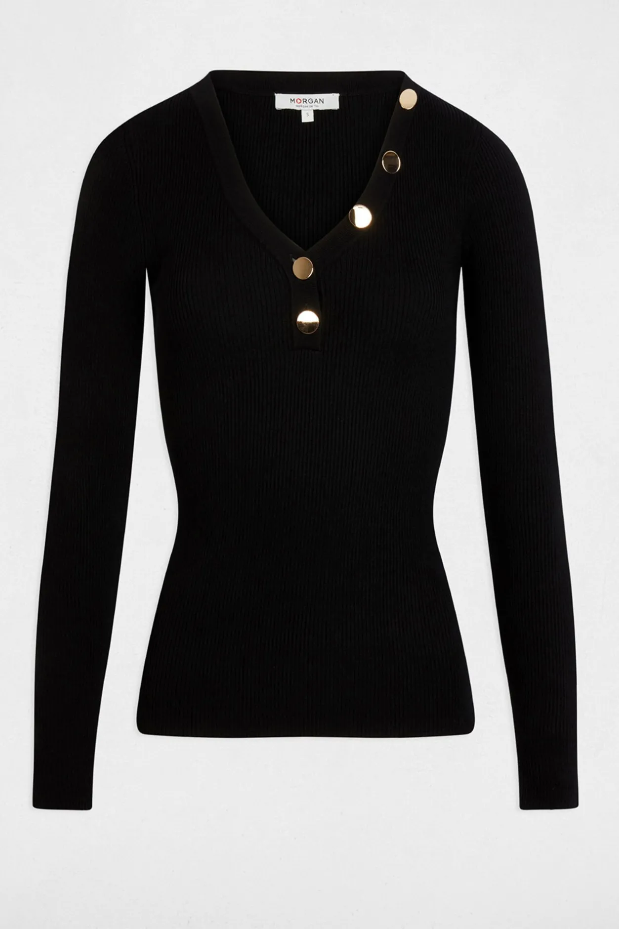 Morgan Jersey de manga larga punto fino botones Negro New