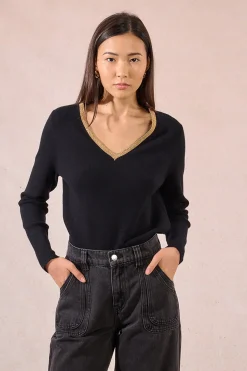 Molly Bracken Jersey de manga larga ribete dorado Negro